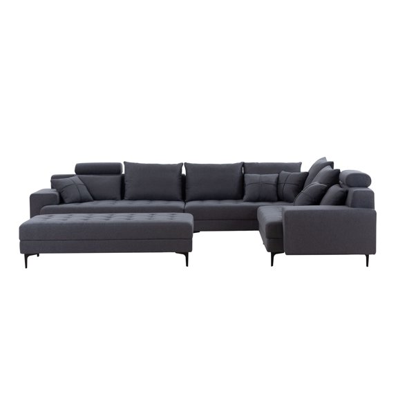 Williamspace Modular Sectional Sofa Set Oversized U Shaped Couch with Storage Ottoman Convertible Sleeper Sectional Sofa Fabric Modular Couch with Wide Chaise