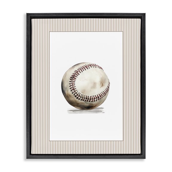 Stupell Industries Eclectic Vintage Sports Baseball Black Floating Frame Canvas Art, 17 x 21, by Christine Simpson Art