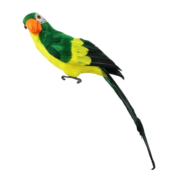 Modelo de loro pájaro, simulación de loro, guacamayos falsos, escultura de pared, loro con plumas verde