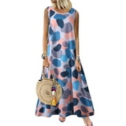Women's Summer Boho Maxi Dress Sleeveless Plus Size Casual Beach Swing Sundress