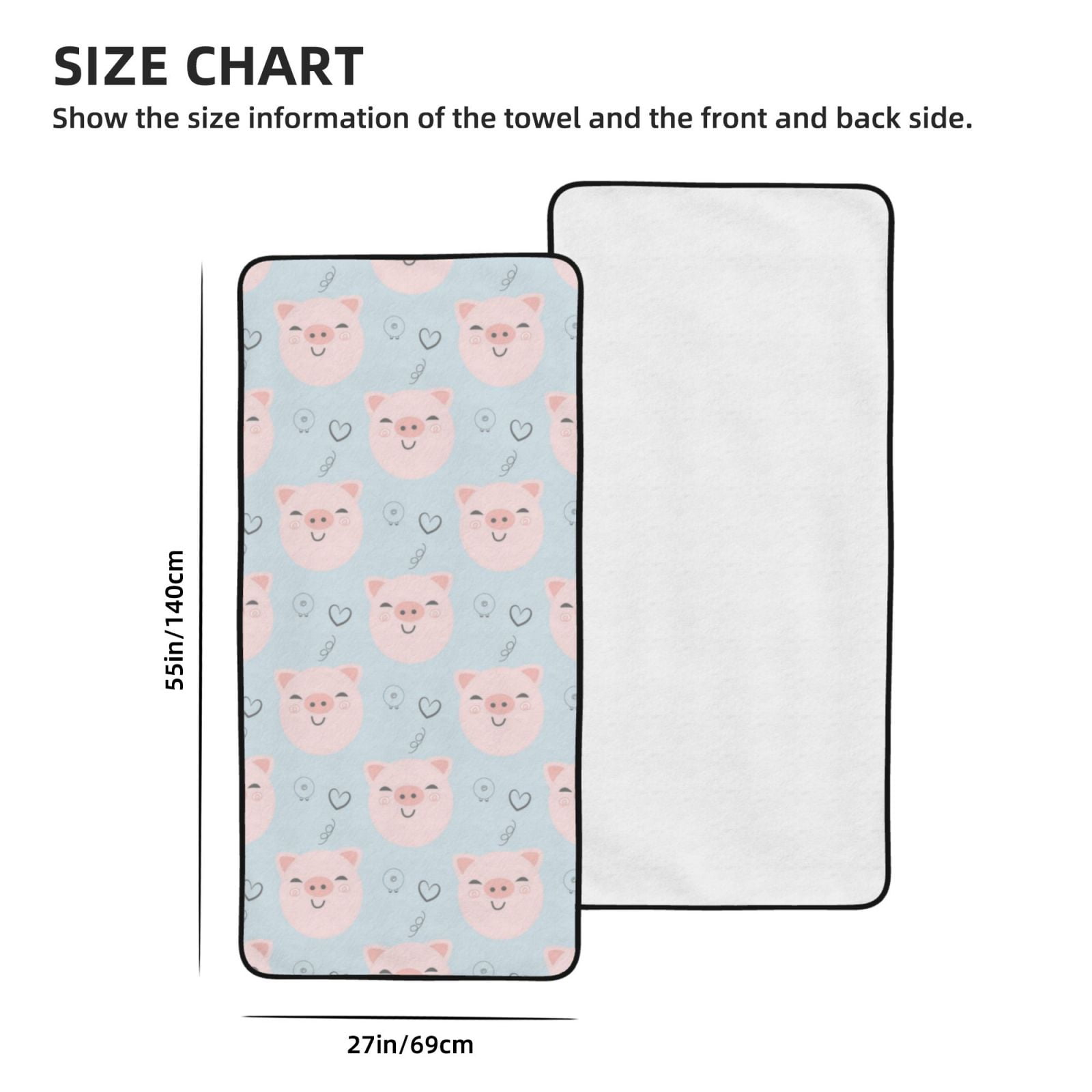 Cotton Bath Towels for Bathroom - Pink Cute Smiling Pig Face Microfiber Quick Dry Towels for Body Bath Sheets, Personalized Beach Towel, Soft Shower Towels for Travel Home Beach 27*55in