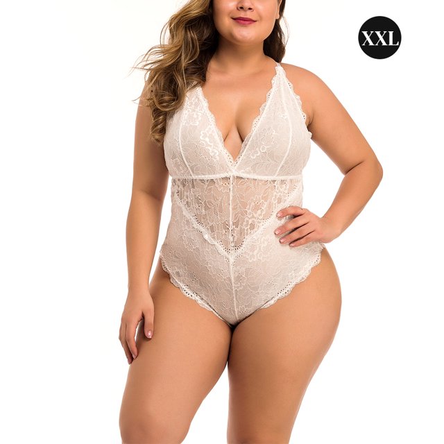Mujer Encantadora Ropa interior de encaje Deep V Mini Body Ropa de dormir Regalo, Blanco, 2XL Inevent XX000057-04