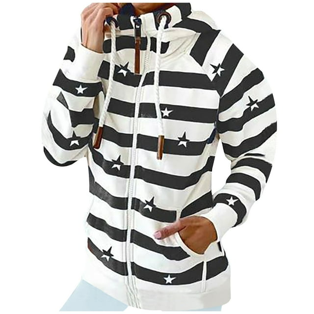 Blouse Décontractée à Capuche à Manches Longues et Col Roulé pour Femmes, Aguichant, avec Poches, à Rayures, pour l'Entraînement