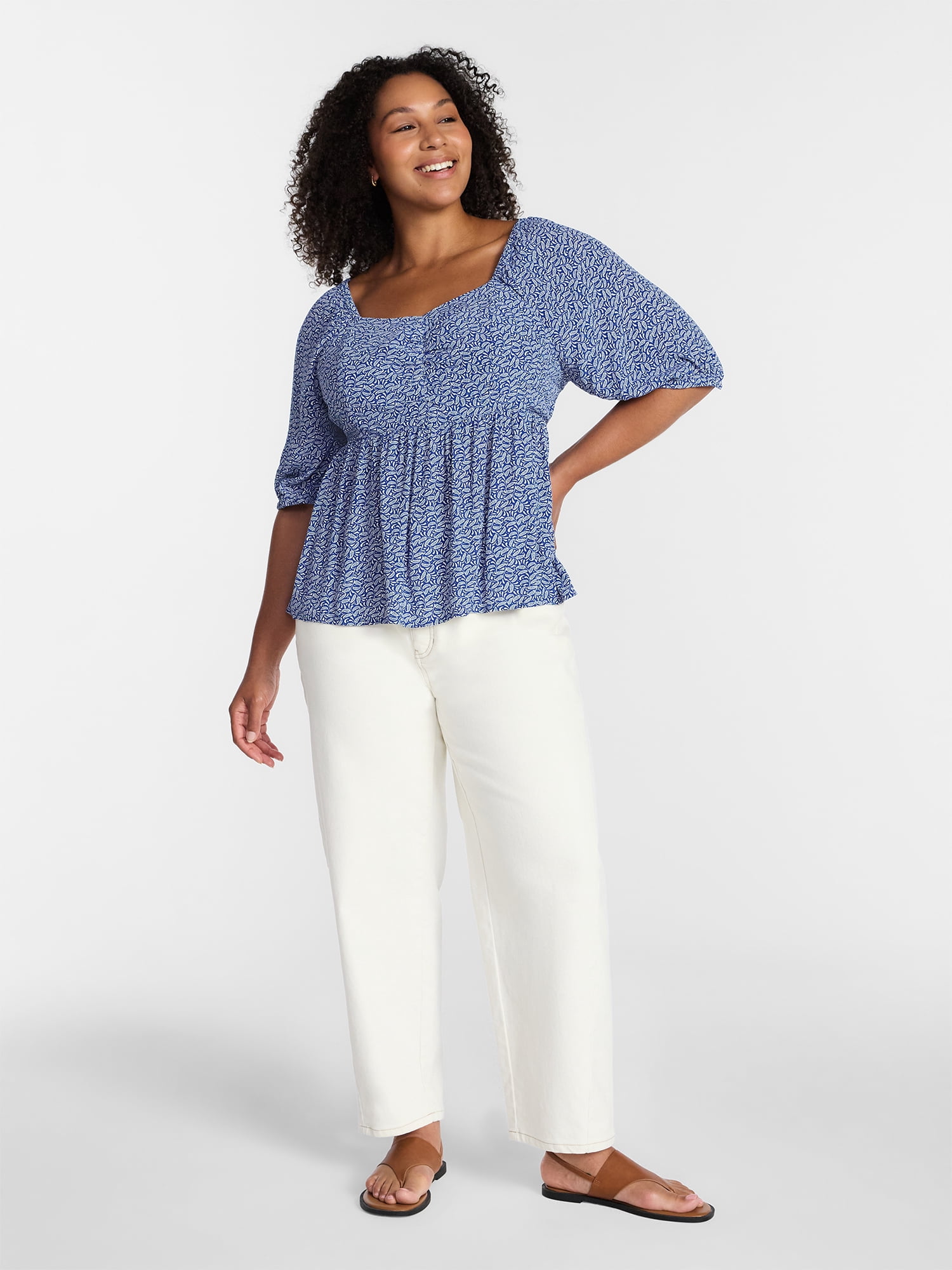 Terra & Sky Women's Plus Peplum Sweetheart Top, Sizes 0X-5X