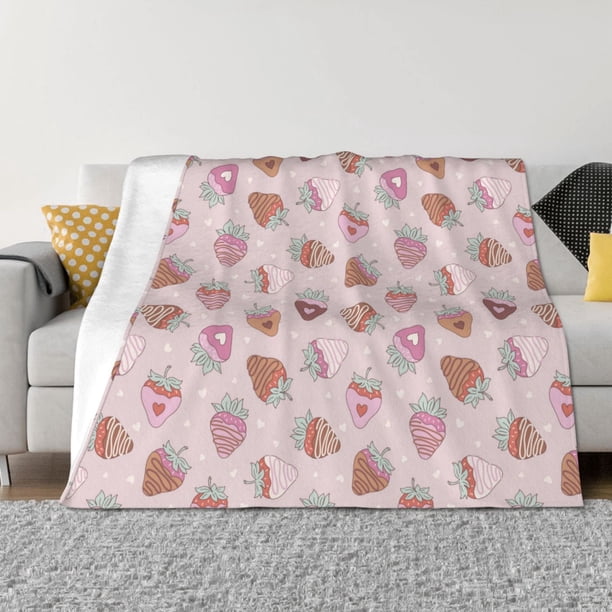 Balery Strawberry Cake Manta de Franela con Dibujo, Lujo Ultra Suave y Cálido, Antipelusa y Resistente a las Arrugas para Cama, Sofá, Camping -60"x50"
