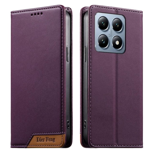 Funda Tipo Cartera de Cuero Sintético para XIAOMI 14T Pro Bloqueo RFID, con Ranuras para Tarjetas y Bolsillo para Efectivo, Cierre Magnético Fuerte Morado