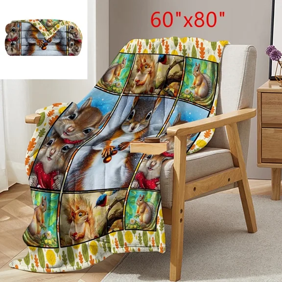 Squirrel Animal Print Soft for Coach Bed Flannel Blanket