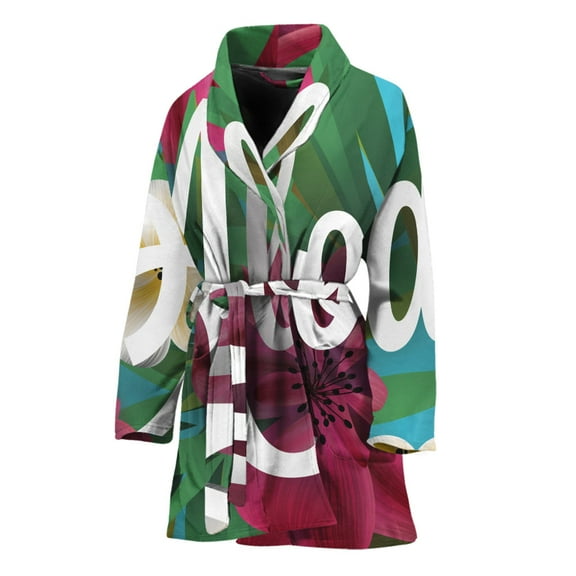 Tropical Flower Aloha Women Bathrobe One Size Univeral Fits, Floral Fashion Lightweight Plush Fleece Long Robe For Women