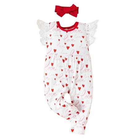 

ViLaViDe Outfits Clothing Girls Baby Valentine s Headbands Heart Romper Jumpsuits Day Girls Romper&Jumpsuit