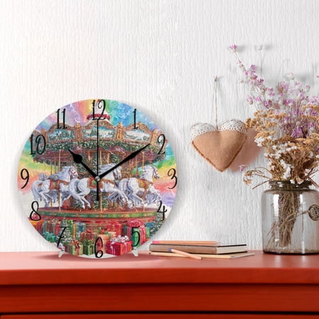 10 Quartz Indoor Wall Clock Silent Mechanism / Christmas Spinning White Horse