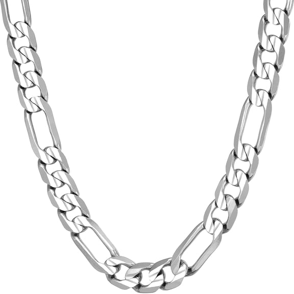 Leander 7mm Figaro Chain Necklace Diamond Cut 24k Real Gold Plated