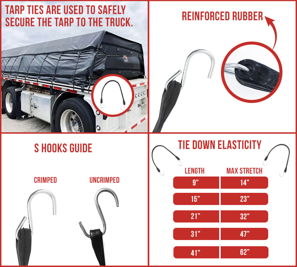 50 Pack 9" EPDM Rubber Tarp Bungee Straps with Crimped S Hooks Tie Down Cords Heavy Duty, Ideal for Securing Tarps, Canvases, Cargo