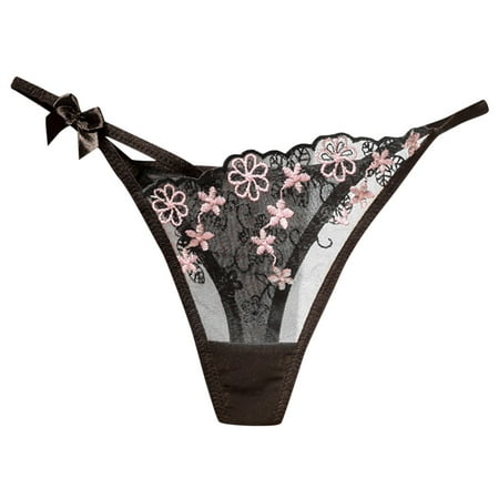Women Underwear Brief Floral Embroidery Mesh Sheer Panties Lingerie ...