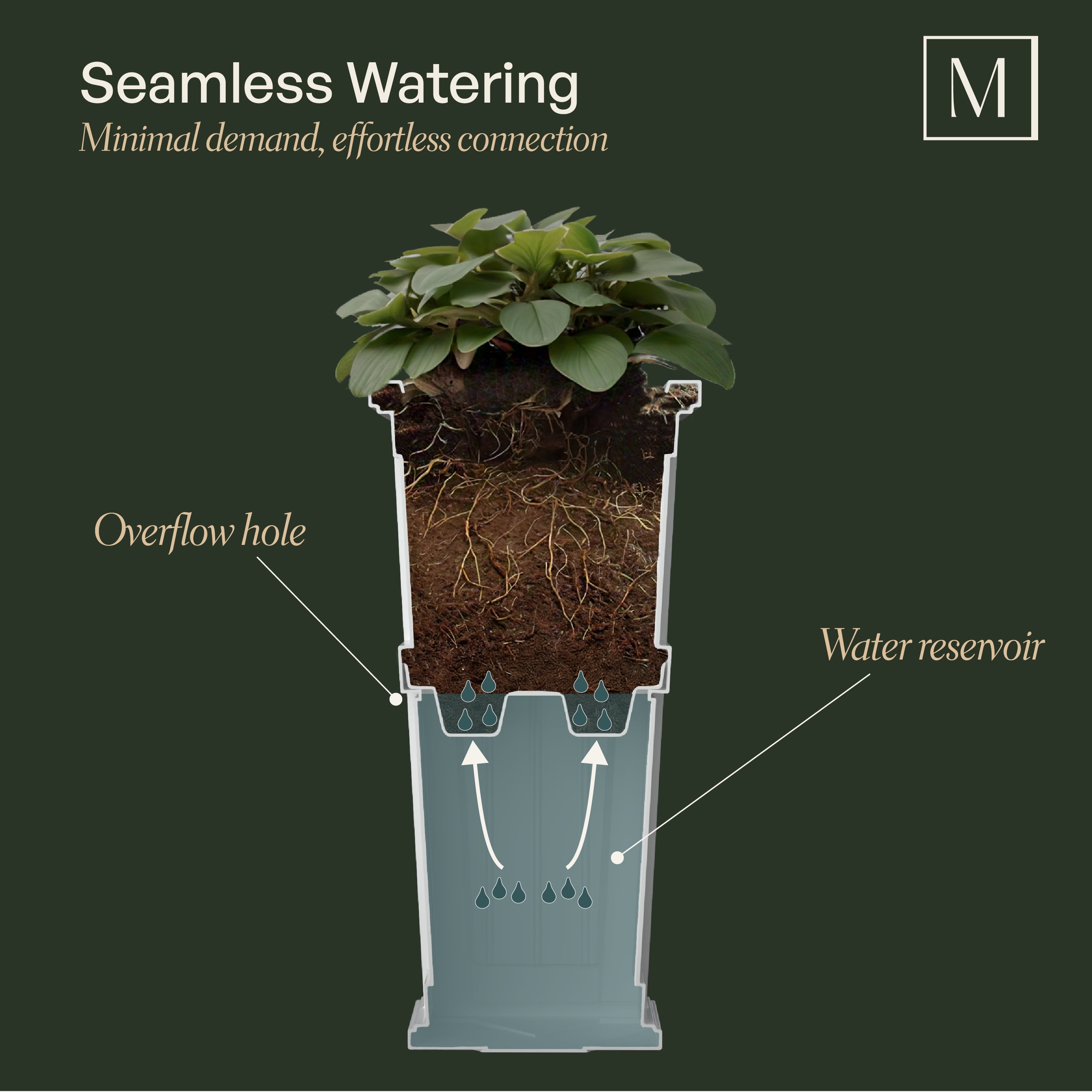 Cape Cod 15.5" x 15.5" x 32" Square White Self-Watering Plastic Planter