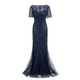 thumbnail image 5 of KI-8jcuD Womens Double V Neck Short Sleeve Dress Evening Prom Dress Petite Dresses Formal Long Dress Long Dresses Short Lace Dresses for Women Wedding Dress Womens Fall Formal Dress Maternity, 5 of 6