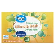 Great Value Ultimate Fresh Original Clean Dryer Sheets, 160 count