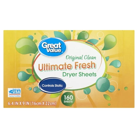 Great Value Ultimate Fresh Dryer Sheets, Original Clean, 160 Count