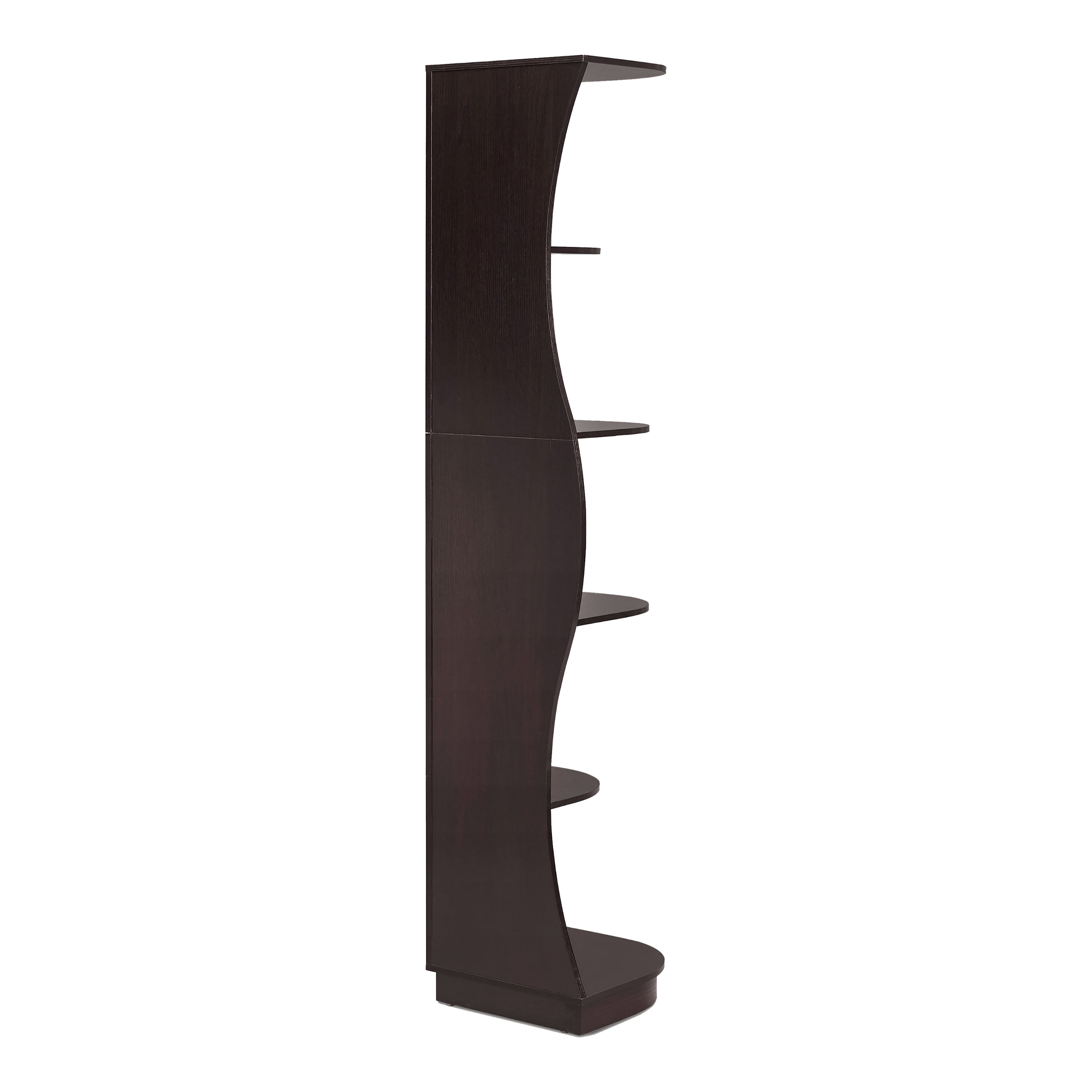 Furniture of America Wilton Adult Contemporary 5-Shelf Corner Bookcase with LED Light, Cappuccino