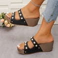 thumbnail image 6 of Norvail Womens Pearl Studded Thick Soled Wedge Sandals, Wide Foot Sandals for Women Dressy, Open Toe Slip On Platform Slides for Summer Beach Vacation Plus Size, 6 of 6