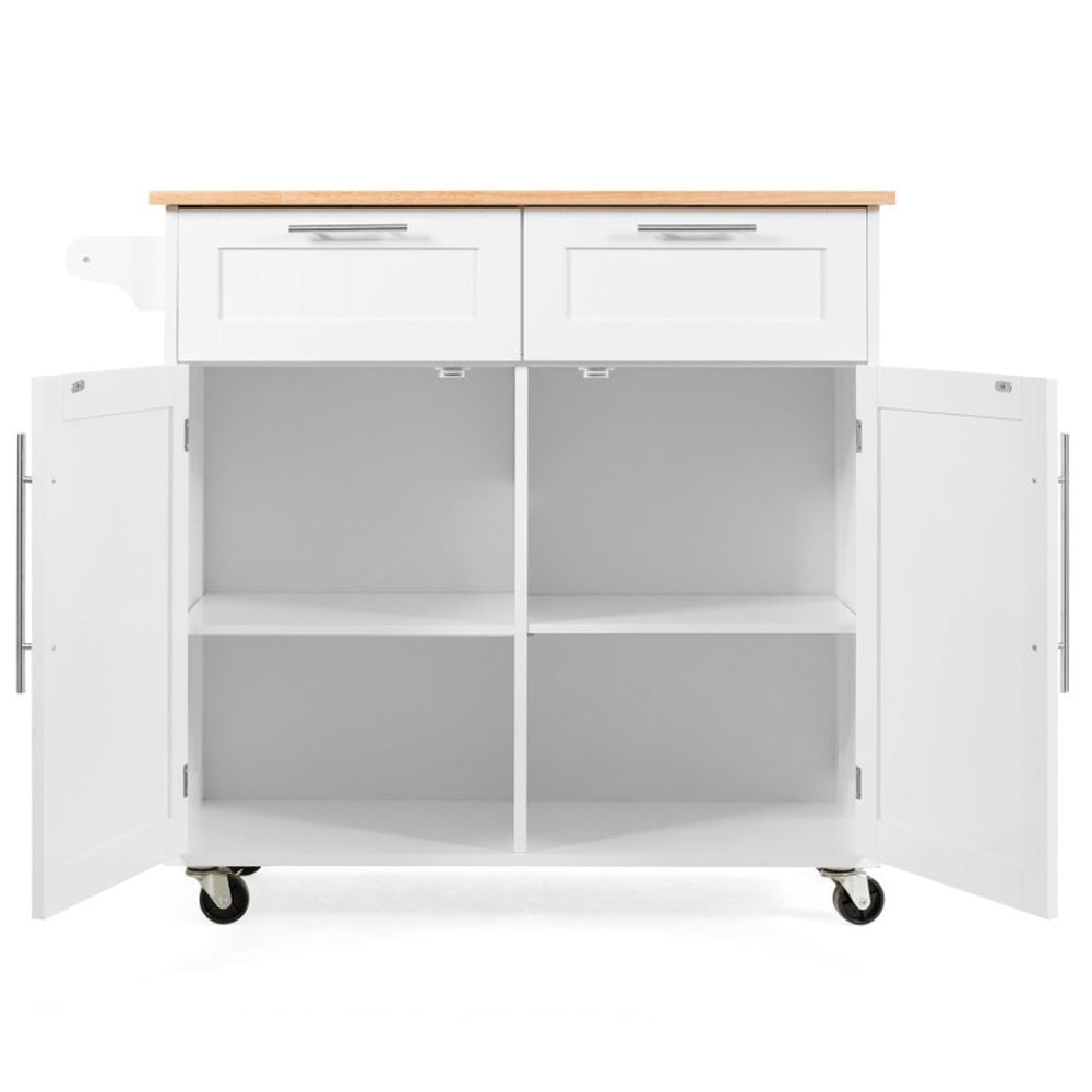 Finihen Rolling Cart, Kitchen Island Cart, Heavy Duty Rolling Kitchen Cart with Tower Holder and Drawer, for Kitchen, Dining Room, White