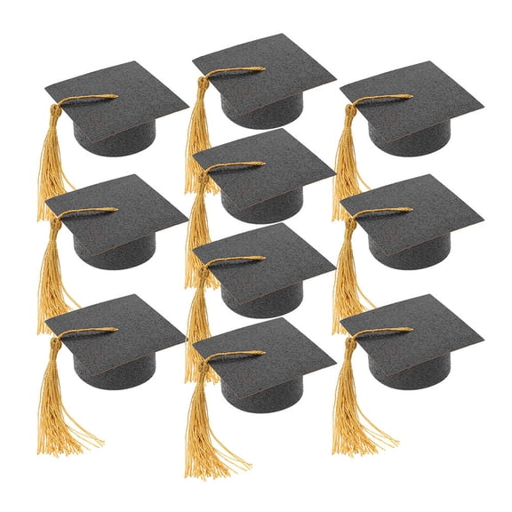 Hemoton 12pcs Mini Graduation Caps with Yellow Tassels, Small Craft Hats for Grad Party Decorations, Wine Bottle Toppers, Cake Accessories