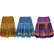 Mogul Womens Gypsy Skirt Vintage Recycled Full Flare Boho Hippie Chic Printed Knee Length Skirts Wholesale Lots Of 3