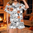 thumbnail image 2 of 2 Pieces Halloween Pajamas Set for Women Cozy Lounge Outfit Pumpkin Ghost Sleepwear Top and Shorts Festival Everyday Wear, 2 of 8