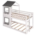 thumbnail image 3 of White Twin Over Twin Wood Bunk Bed with Roof, Window, Guardrail, Ladder, 3 of 8
