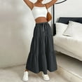 thumbnail image 6 of RPVATI Women's Skirts Midi High Waisted Drawstring Boho Linen A Line Skirts Summer Tiered Trendy Plus Size Pleated Flowy Skirt Black M, 6 of 7