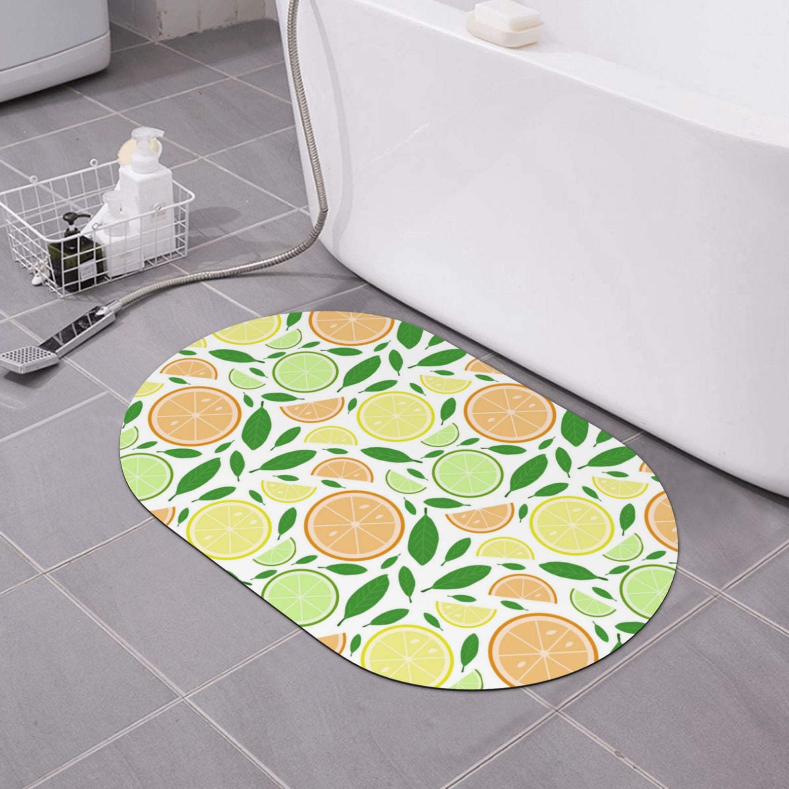 XMXT Diatomite Bathroom Rugs, Cartoon Lemon Orange Slices Oval Kitchen Mats, 16 x 24 inches