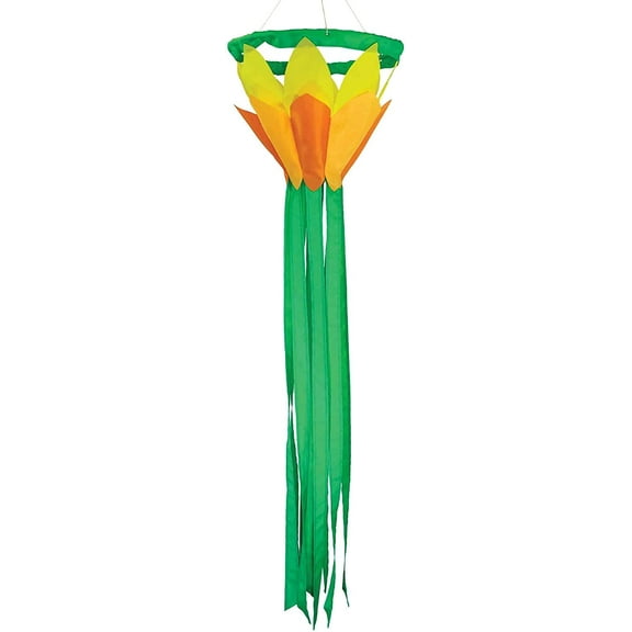 In the Breeze Yellow 38-inch Lotus Flower Windsock, Outdoor Floral Decoration, 5200