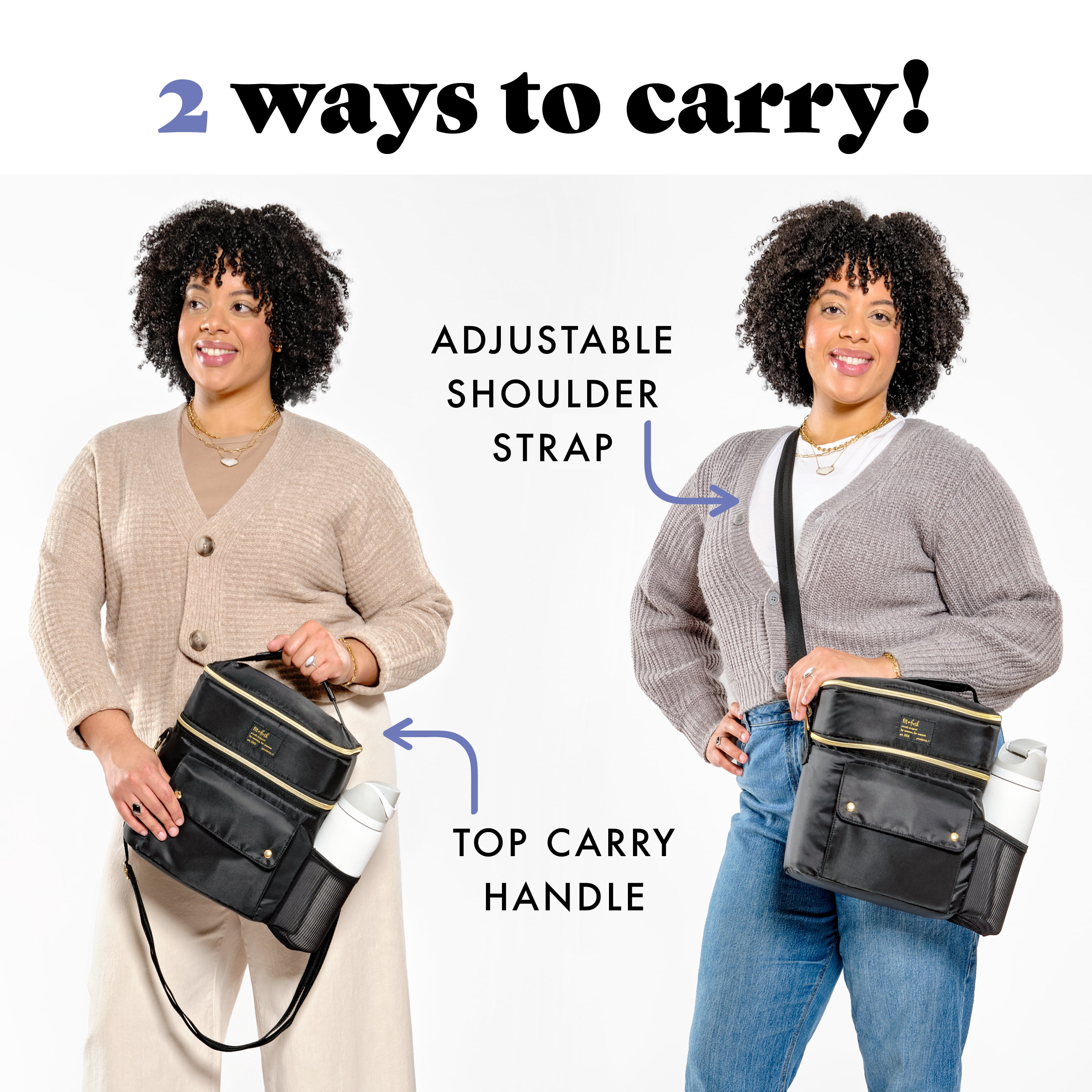 Fit + Fresh Dual Compartment Lunch Bag For Women, Insulated Lunch Box With Containers, Black