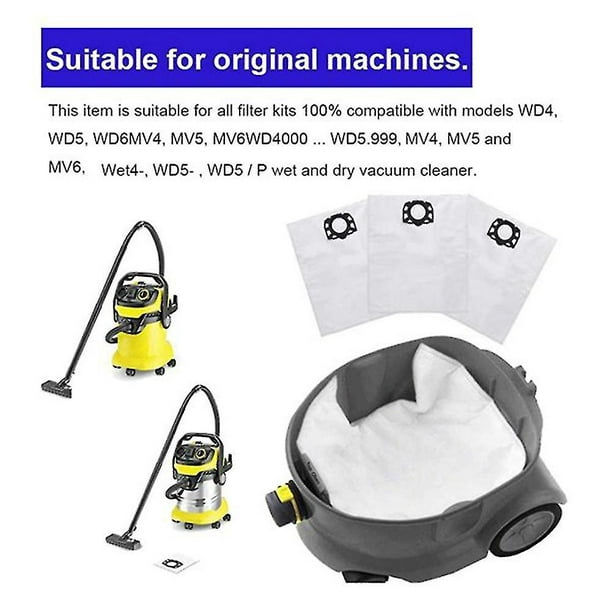 Acheter Sacs à poussière 6 pièces + 1 filtre pour aspirateur Karcher MV4  MV5 MV6 WD4 pour Karcher WD4000 à WD5999 WD5 WD6