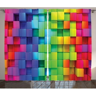 Ambesonne Geometric Curtains 2 Panel Set, Rainbow Color, 108" x 90", Multicolor