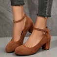 thumbnail image 2 of Women's Mary Jane Pumps Platform Round Toe Dress Shoes with Suede Buckle Strap Comfortable High Heels for Evening Party Brown Size 7.5, 2 of 5