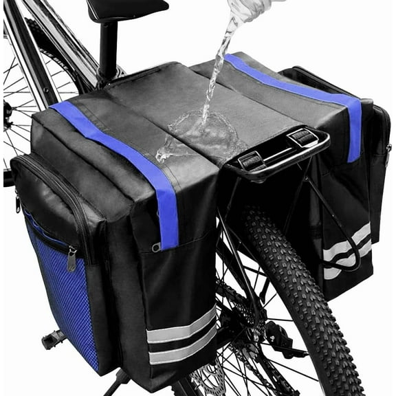 Bike Rear Rack Double Pannier Bag, 30L Waterproof Bicycle Trunk BagBike Pannier Bag with Reflective Trim, for Grocery Shopping Commuter Long Cycling Trip (Blue)