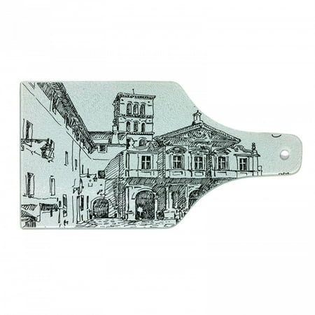 

Italy Cutting Board Vintage Famous Cityscape of Rome Illustration Hand Drawing Sketch Pattern Print Tempered Glass Cutting and Serving Board Wine Bottle Shape Black and White by Ambesonne
