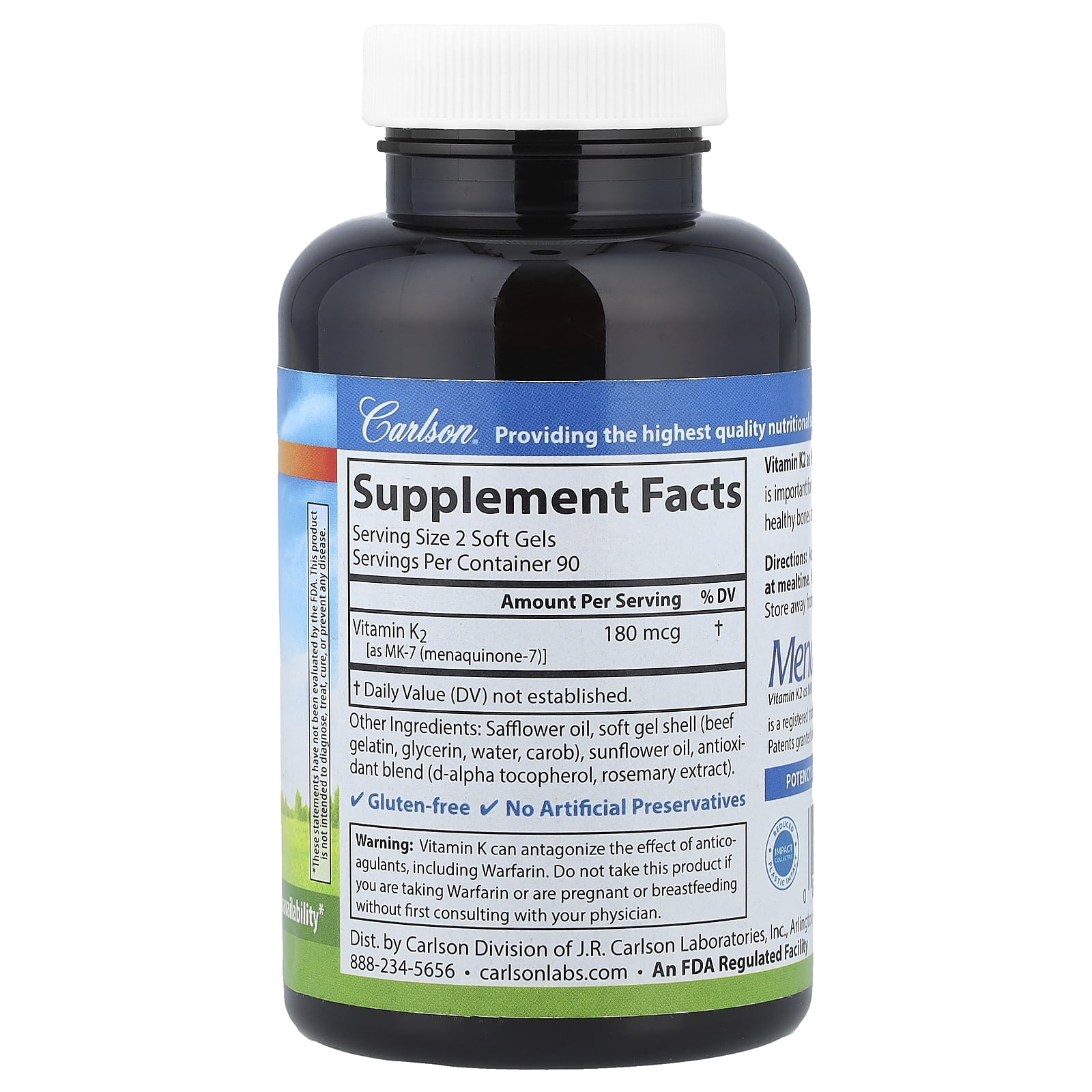 Carlson Vitamin K2, 180 Soft Gels (90 mcg per Soft Gel)