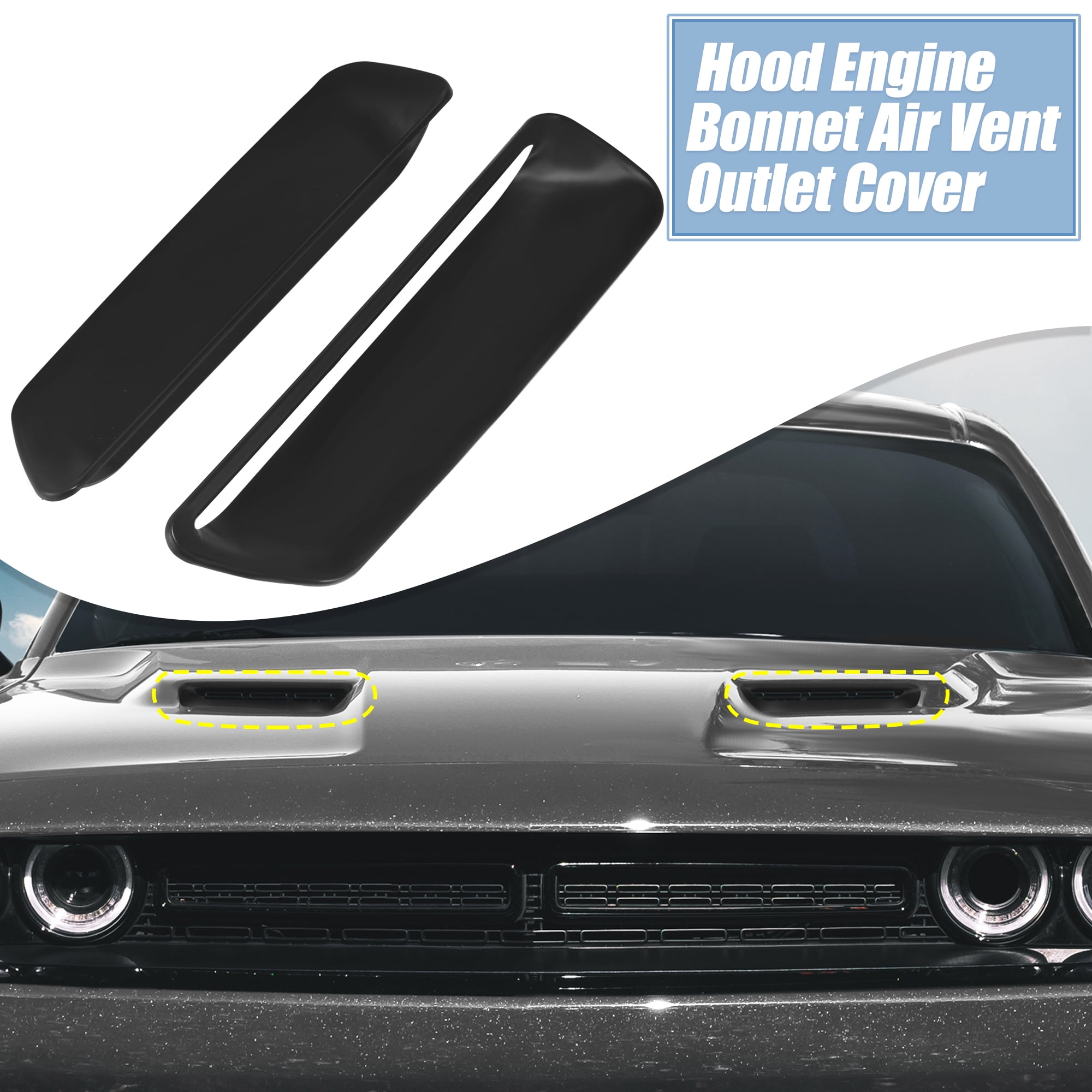 Pair ABS Front Engine Hood Air Conditioner Air Outlet Cover Trim Black for Dodge Challenger 2015-2020