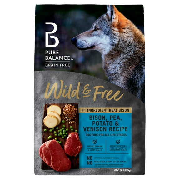 Pure Balance Wild & Free Grain-Free Bison, Pea, Potato & Venison Recipe Dry Dog Food, 24 lbs
