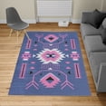 thumbnail image 2 of Southwestern Turkish Area Rug, Ethnic Illustration of a Zigzags Design Triangular Iconic Art Motifs, Soft Carpet for Living Room Decor with Distressed Look, 4' X 5.7', Pink Black, by Ambesonne, 2 of 4