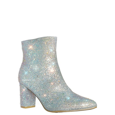 

Rhinestone Crystal Disco Booties Women Gogo Heel Boots