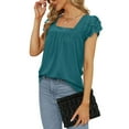thumbnail image 3 of Women Plus Size Tops Summer Square-Neck Solid Color Double-Layer Lace Short Sleeve Top Blouse, 3 of 6