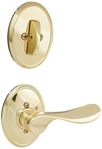 Schlage Lock Company F94CHP605WKFLH Polished Brass Interior Pack Champagne Lever Left Handed Dummy Interior Pack with Deadbolt Cover Plate and Decorative Wakefield Rose