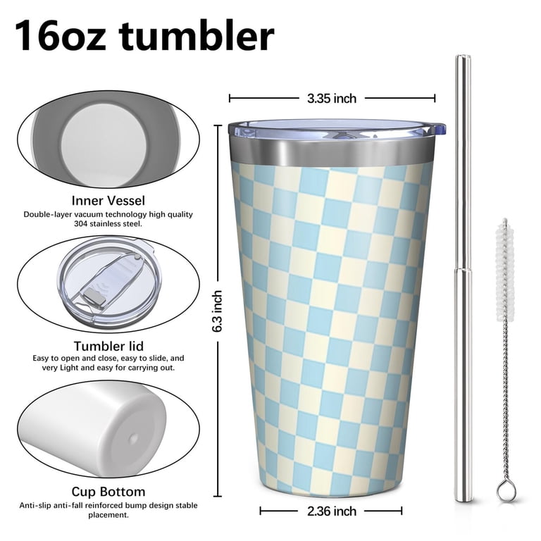 16oz Tumblers Light Blue and Cream Checkered Pattern  display picture 2