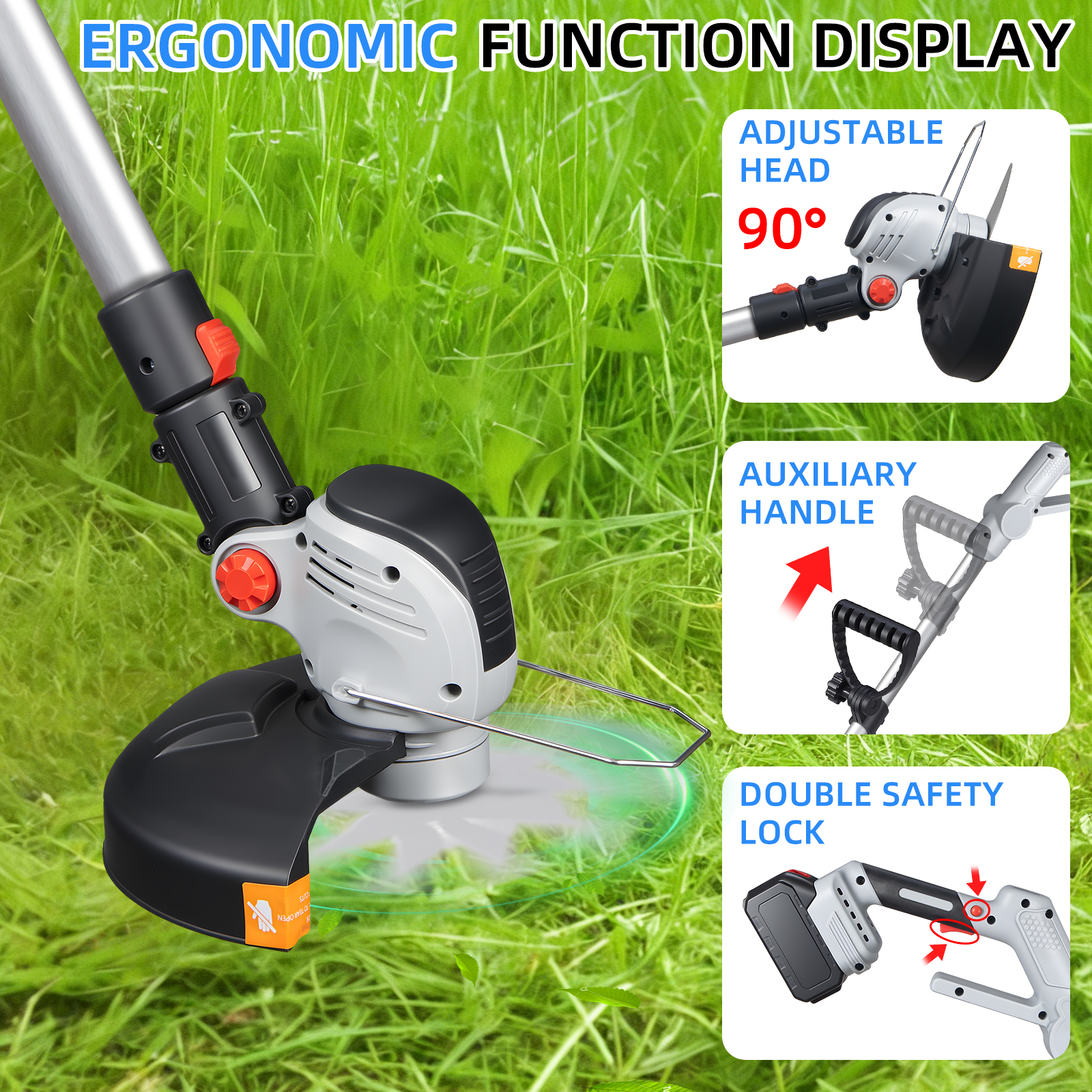KingFurt 24V Weed Wacker, Electric Weed Eaters, 12inch Cordless String Trimmer & Edger with Grass Cutter Spool Line for Lawn, Garden, Yard