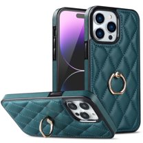 Dteck Case for iPhone 12 Pro Max 6.7-inch,Shockproof Leather Grid Case 360°Rotatable Ring Holder Kickstand Hybrid Rubber Cover,Darkgreen