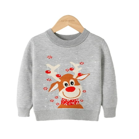 

WOLLED Knit Sweater for Kids Toddler Boys Girls Fall Winter Christmas Cartoon Sweat Baby Pullover Top for 2-7Y