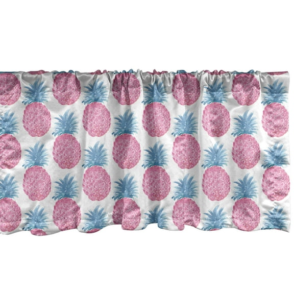 Ambesonne Fruits Window Valance, Watercolor Pineapples Art, 54" X 18", White Pink and Blue Grey