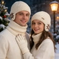 thumbnail image 6 of LOOIKOOS Winter Knit Beanie Hat Neck Warmer Scarf and Touch Screen Gloves Set Warm and thick, 6 of 6